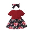 thumbnail image 4 of Wxirdiow Rompers for Toddlers Toddler Girls Floral Print Ruffle Dress Casual Birthday Party Tutu Dress with Headband Red Size,9-12 Months, 4 of 8