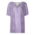 thumbnail image 5 of Women's Vintage Striped Print V Neck T-Shirt, Button Detail Short Sleeve Casual Blouse, Summer Relaxed Fit Casual Tee Top for Women Daily Wear 06-Purple M, 5 of 5