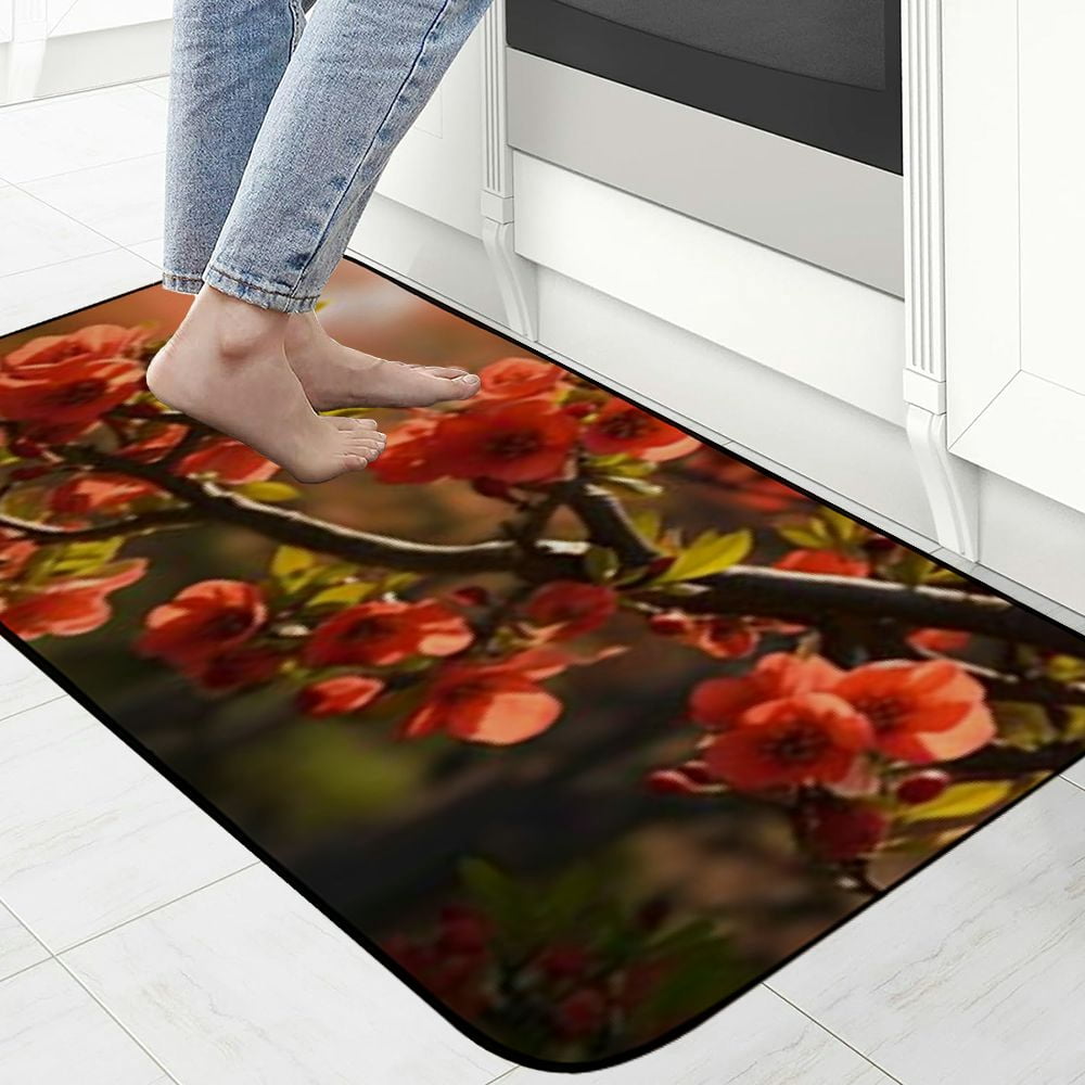 PHYHOO Decorative Door Mat, Door Mat with Non-Slip Rubber Backing, Easy Cleaning, Traps Dirt, Rug for Entry, Patio, Garage - A Flowering Cotoneaster Red Flowers Spring 19.68*47.24 in