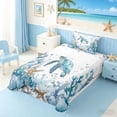 thumbnail image 3 of Manfei Watercolor Blue White Sea Turtle Twin Sheet Sets for Kids Boys and Girls, Starfish Coral Bedding 3-Piece, 1 Flat Sheet, 1 Fitted Sheet and 1 Pillowcase, 3 of 6