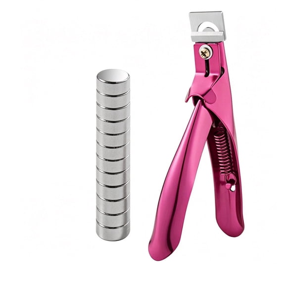 EXLEAF Acrylic Nail Clippers with Magnets Sizer & Length Measurement Nail Cutters for Nail Tips Adjustable Stainless Nail Tip Cutters for Home Salon Nail Art (Rose)