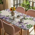 thumbnail image 3 of Purple Flowers Table Cloths for 4 Foot Rectangle Tables, Spring Leaves Floral Plants Beige Patio Waterproof Elastic Fitted Tablecloths, Washable Rectangular Table Cover for Camping, 3 of 8