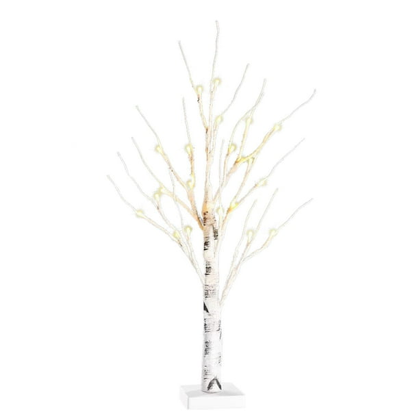 Árbol de luces LED decorativo de 60 cm, luz de abedul plateado, árbol artificial, luz cálida, decoración navideña, decoración del hogar.