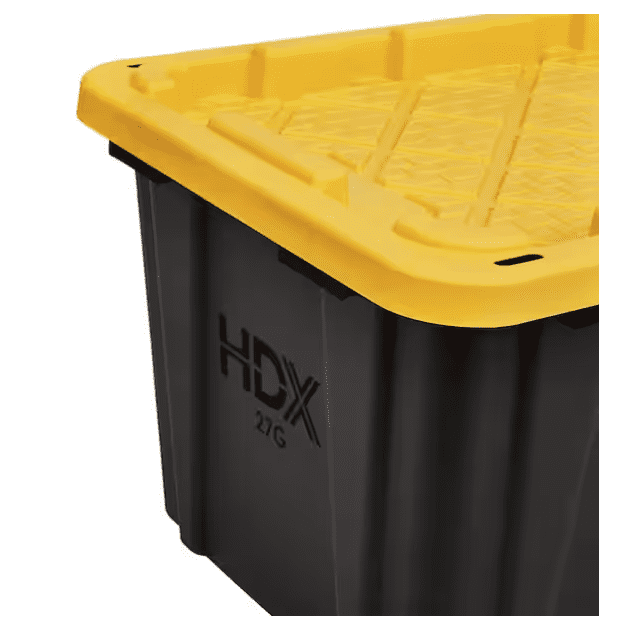 27 Gallon Heavy Duty Storage Bins with Lids, Stackable Tough Plastic Storage Tote Containers for Garage, Moving & Home Organization, Black,