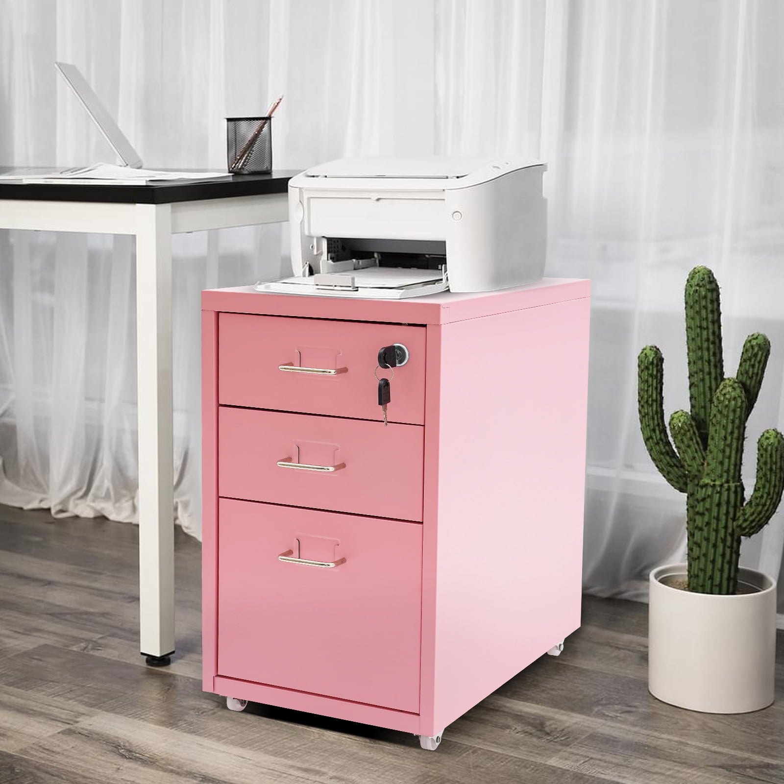 Miumaeov 3 Drawer Vertical File Cabinet Mobile Filing Cabinet with Lock Metal Mobile File Cabinet for Home Office