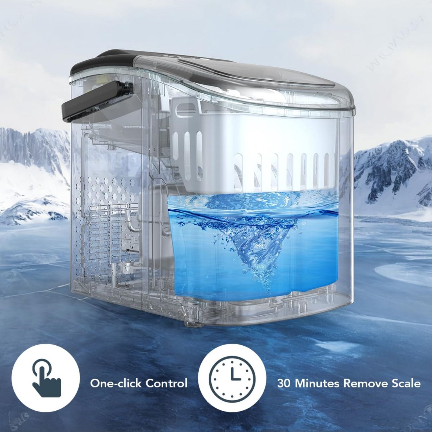 Ice Maker Countertop, Efficient Easy Carry Ice Machine, Self-Cleaning Ice Maker with Ice Scoop & Basket, 9pcs/ 6mins 26.6Lbs Per Day for Home/Office/Kitchen,Black