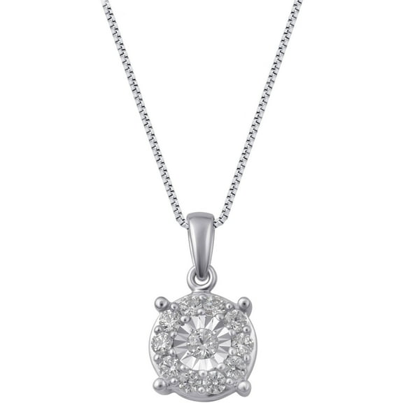 1/4 Carat T.W. Diamond Sterling Silver Cluster Pendant, 18" Chain