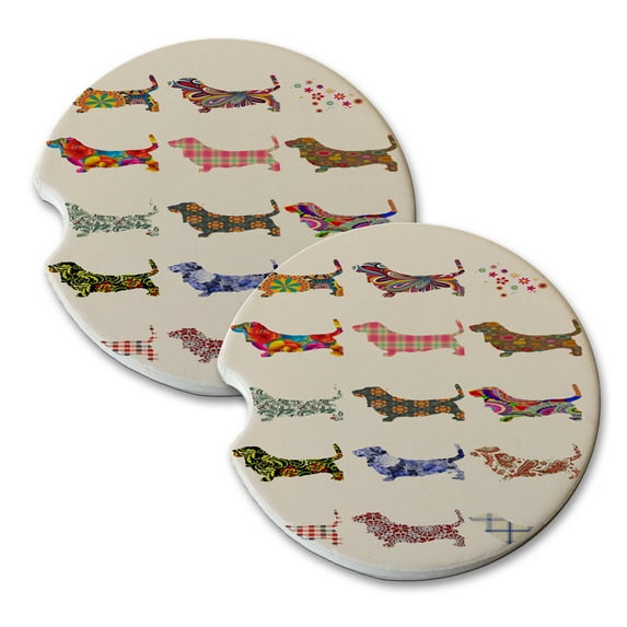 KuzmarK Sandstone Car Drink Coaster (set of 2) - Basset Hound Dog