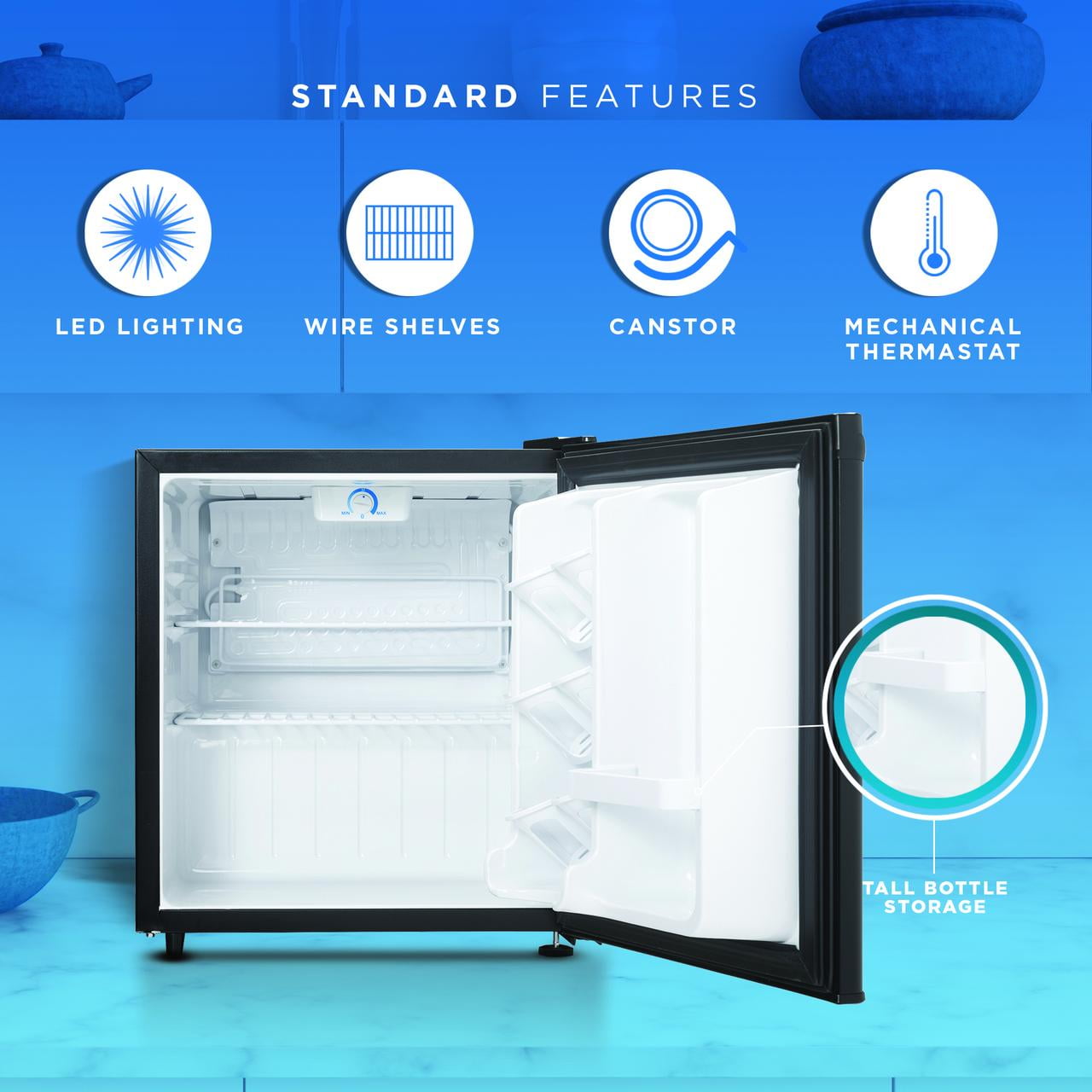 Walsh WSR17BK compact Refrigerator, 17 cuFt Single Door Fridge