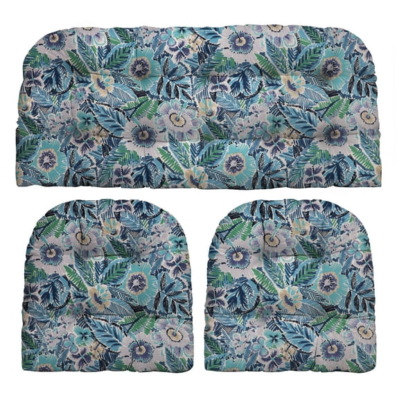 RSH Décor Indoor Outdoor 3 Piece Tufted Wicker Cushion Set, Large, Pensacola Bay Blue