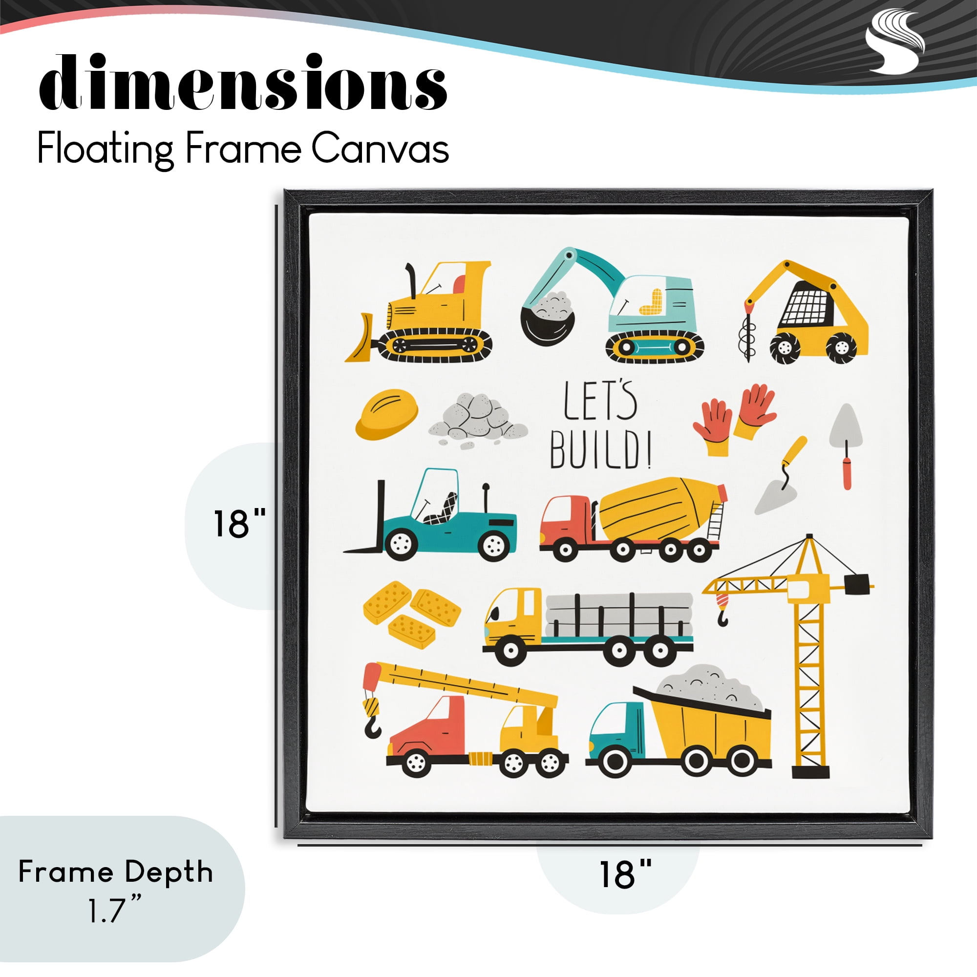 Stupell Industries Let's Build Various Construction Trucks Black Framed Floater Canvas Wall Art, design by Creative Studio