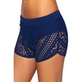 thumbnail image 2 of Womens Side Split Waistband Bokini Swim Lace Shorts with Panty Liner, Navy, X-Large, 2 of 4