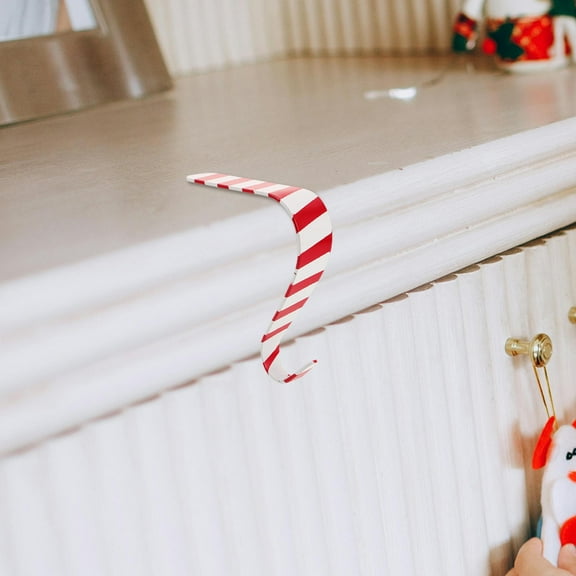 GOOHOCHY Christmas Stocking Hook For Mantle Striped Metal Hanger Fireplace Stocking Holder Xmas Party Decoration Multipurpose Hook For Ornaments