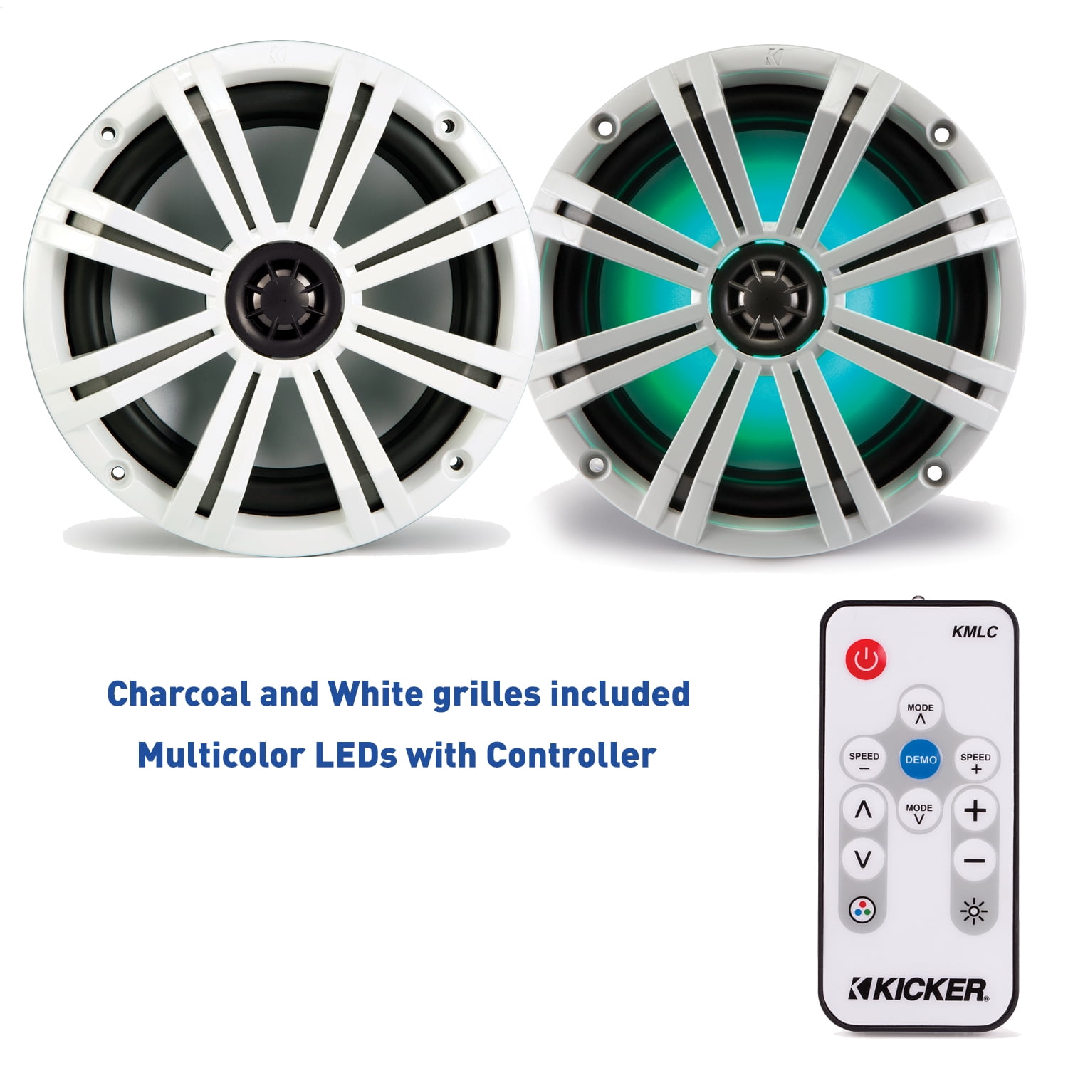 Kicker 8 Inch KMSeries Marine Speaker Bundle 41KM84LCW with 41KMLC LED