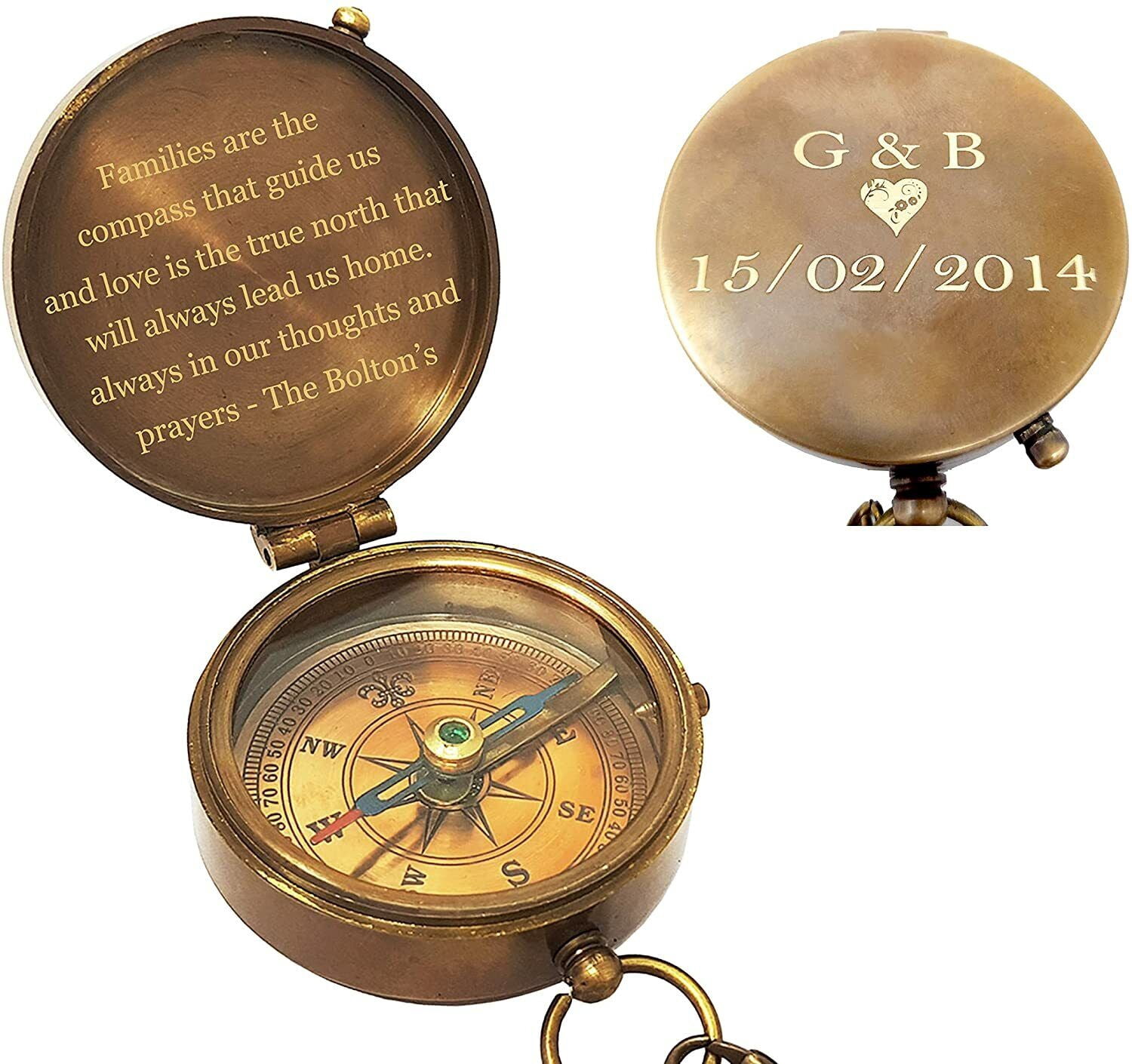 Personalized Compass Antique Brass Sundial Marine Compass Gift For loved once