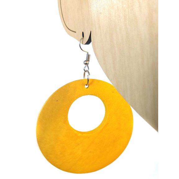 Wood Earrings Open Hoop Yellow Earrings 2.5 inch