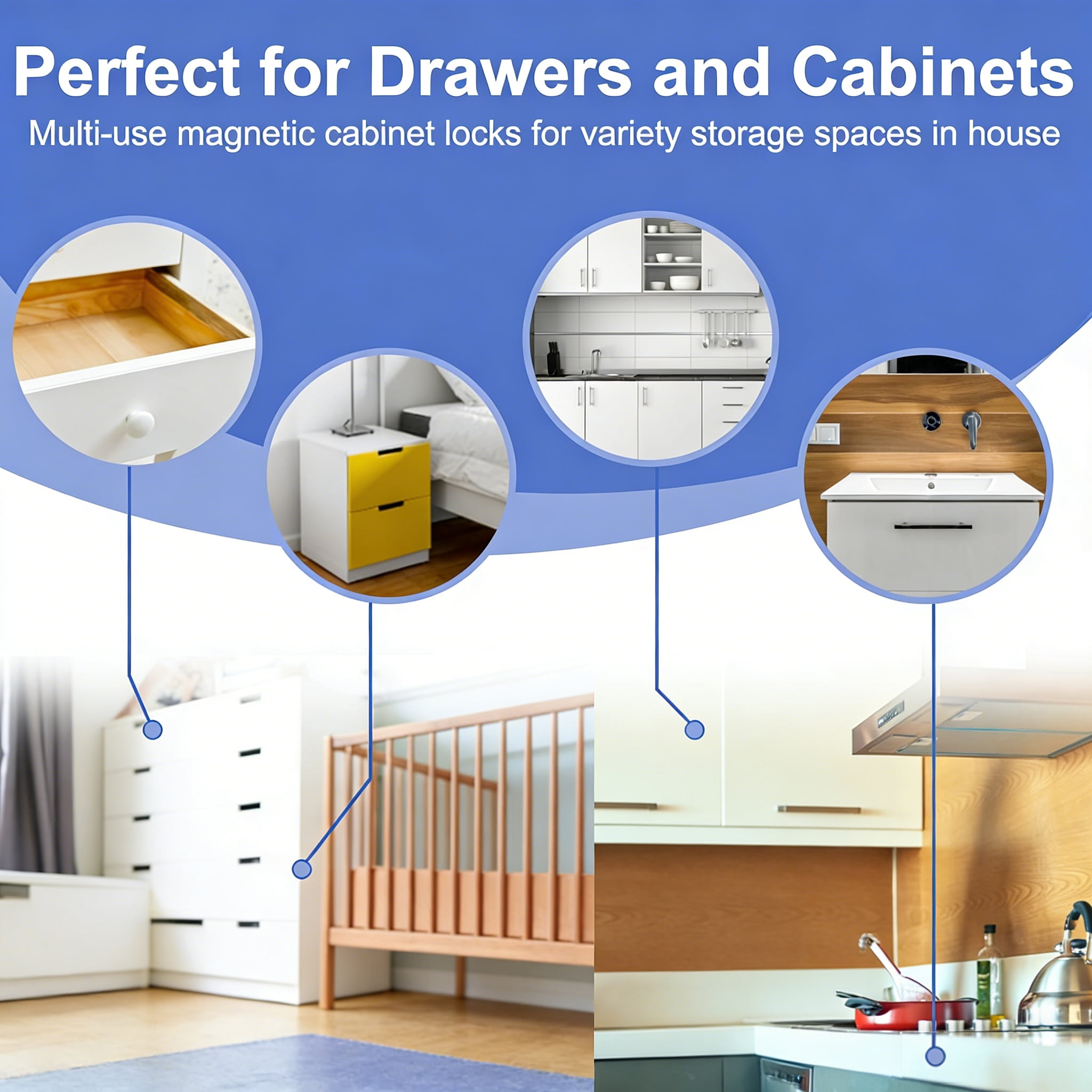 Magnetic Cabinet Locks Baby Proofing - 20 Locks & 3 Keys, No Drill Adhesive Safety Latches for Cabinets & Drawers, Child Proof Lock for Kitchen, Strong Magnet Key to Open, Easy Installation