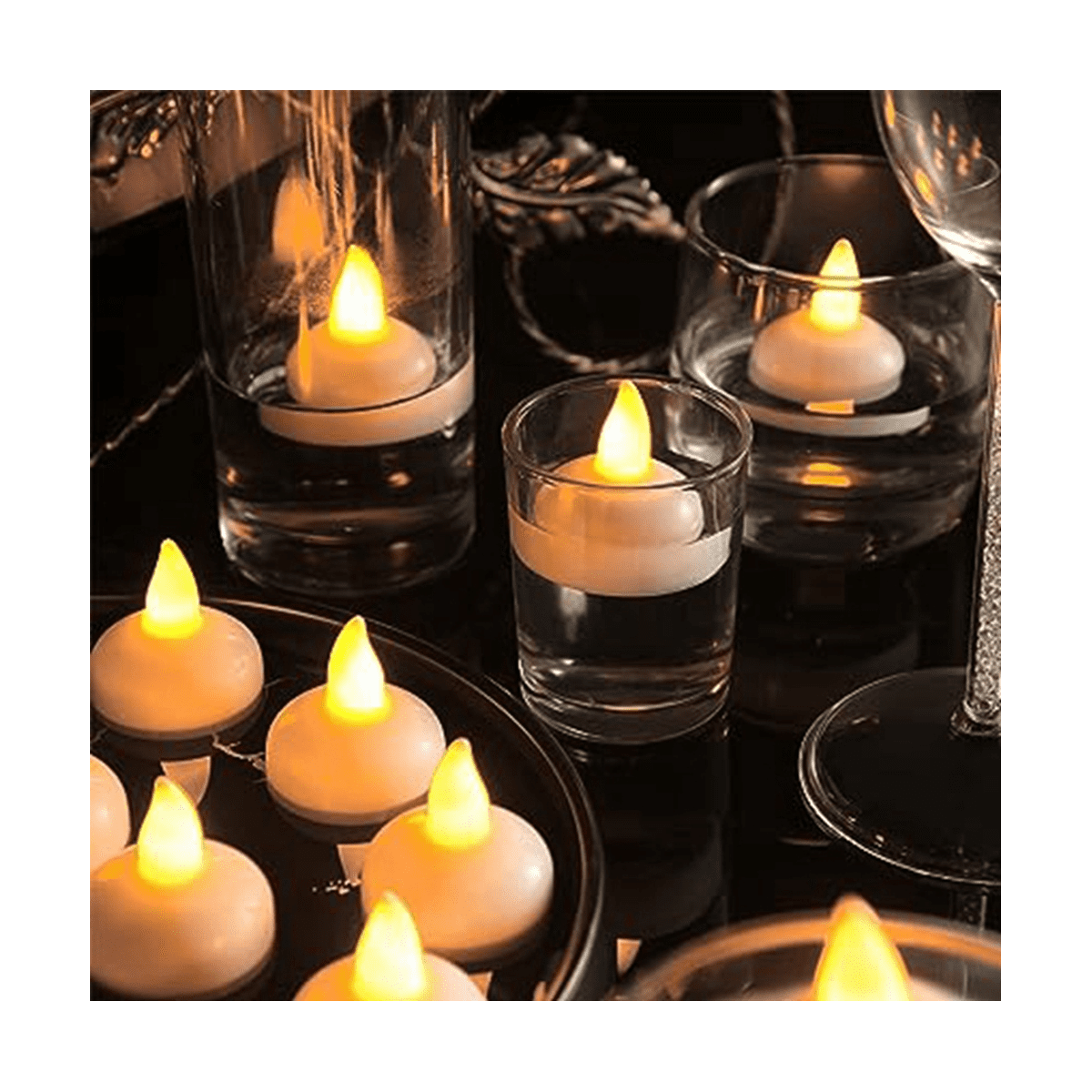 48 Flameless Water Candles, Floating Water Electronic Candles, Wedding Pool Dinner Candles (Yellow Light)