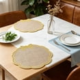 thumbnail image 5 of Linen Placemats Bow Embroidered Round Scalloped Kitchen Place Mats for Wedding Party Home Dining Table Decor, Set of 1, 15 x 15 inch, 5 of 6