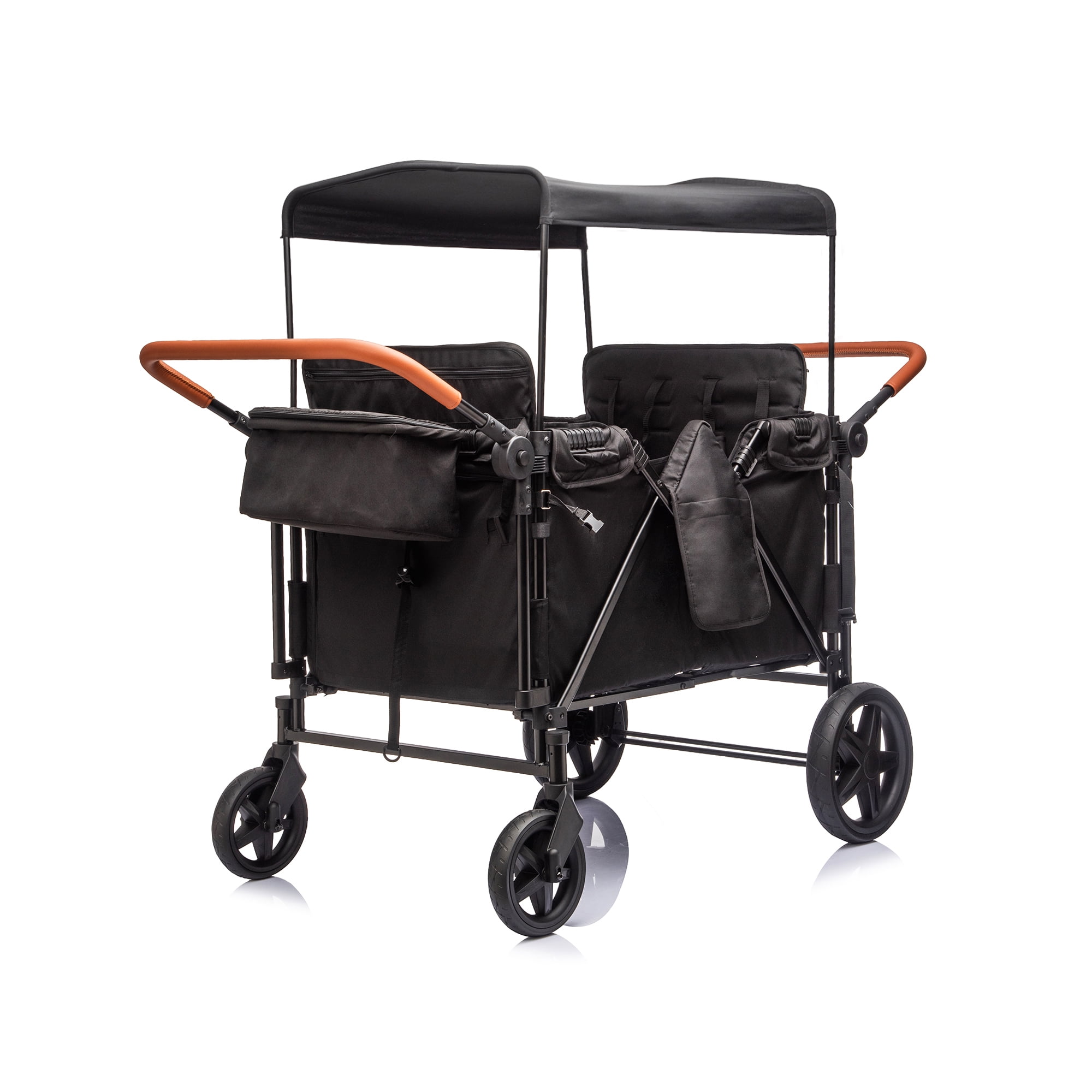 Wogan Stroller W/removble 4-Seater,Extra-Thick Support Bar & Higher 212 Load Capacity,Multi-Zone Storage,5-Point Harness,Dual Leather Handles,All-Terrain PU Wheels w/ Suspension & One-Step Brake