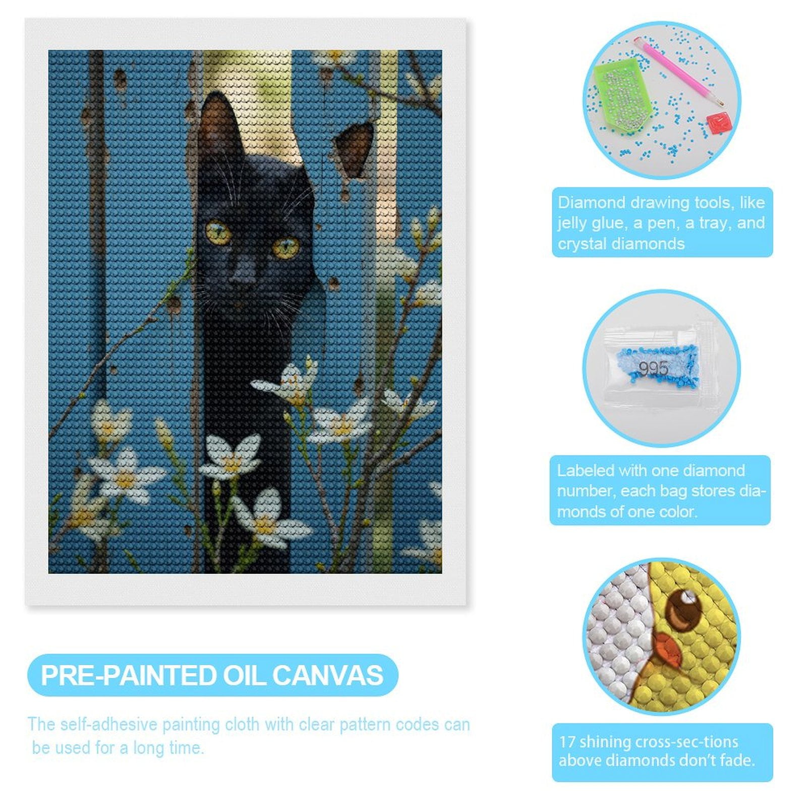 Diamond Art Kits for Adults, Cat Peeking Through Blue Fence 5D Diamond Painting Kits for Adults Beginners, DIY Full Drill Diamond Painting, Gem Art and Crafts 12x16