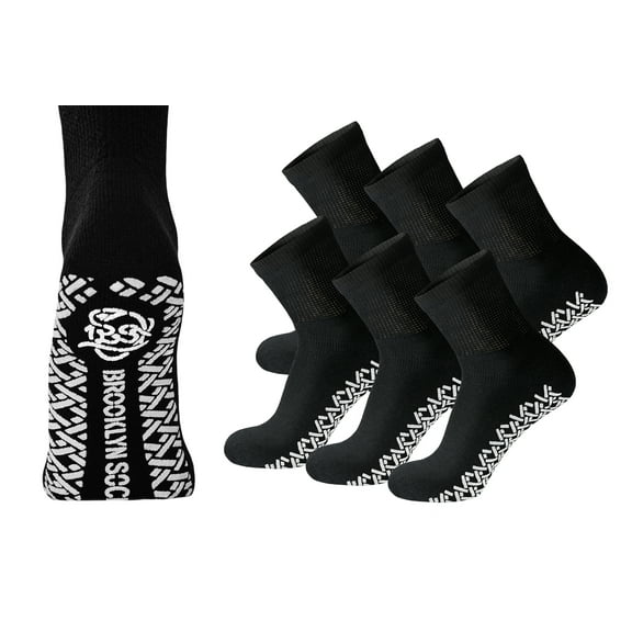 6 Pairs of Non-Skid Diabetic Cotton Quarter Socks with Non Binding Top (Black, Sock Size 10-13)