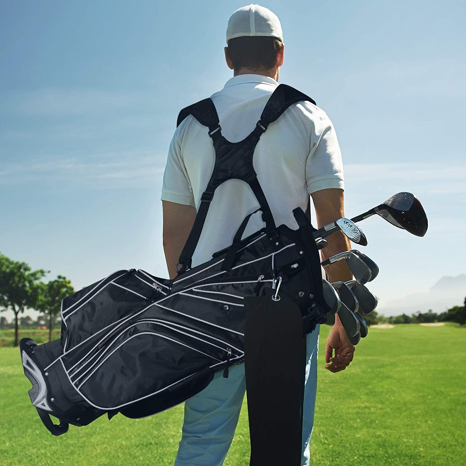 Golf Stand Bag with 6 Way Top Dividers, Lightweight Golf Bag with Adjustable Dual Strap & 8 Pockets, Waterproof Rain Hood, Portable for Men Women
