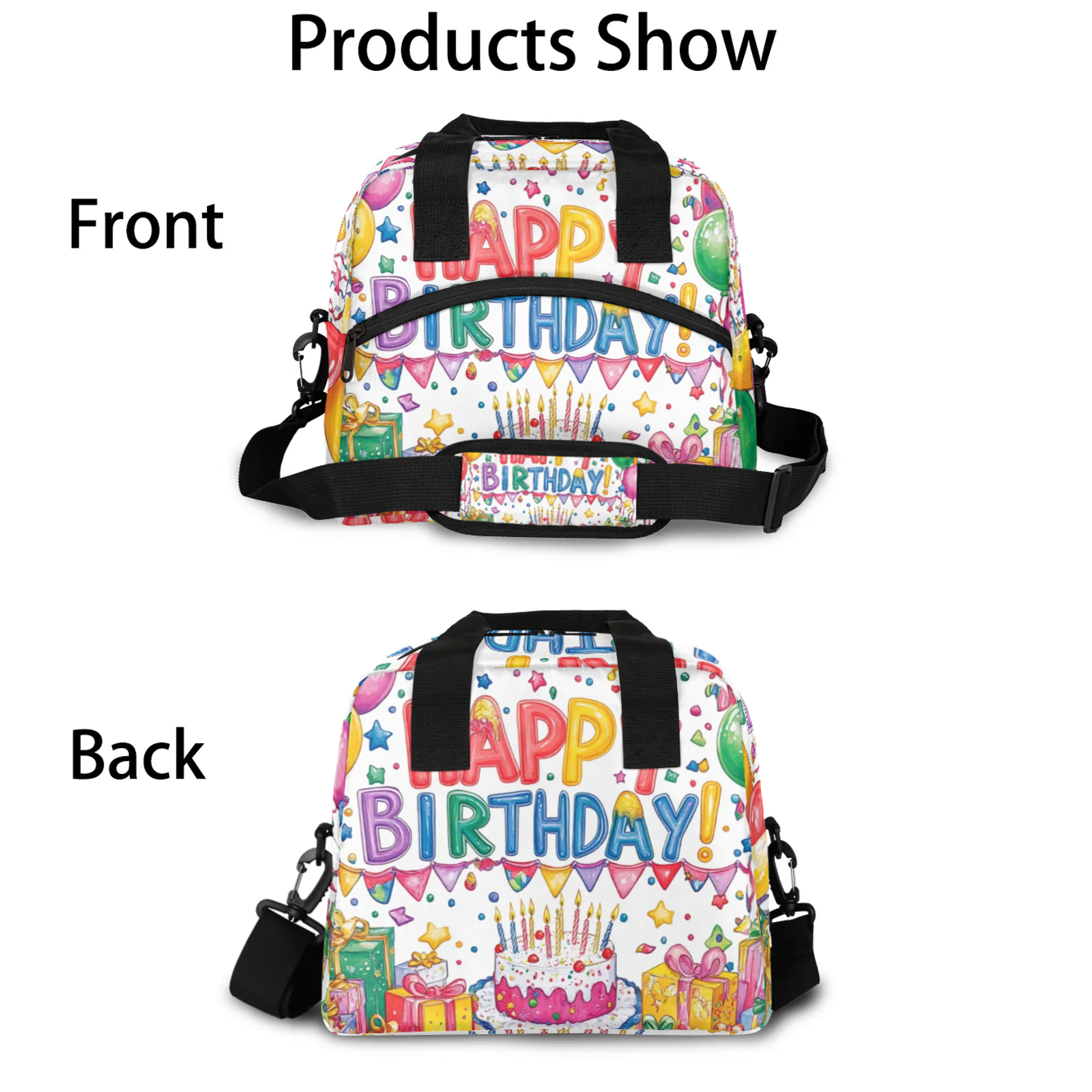 Herdesigns Happy Birthday Lunch Bag for Men Women Adults Colorful Balloons Insulated Lunch Box Leakproof Cooler Tote Bag Organizer with Adjustable Shoulder Strap