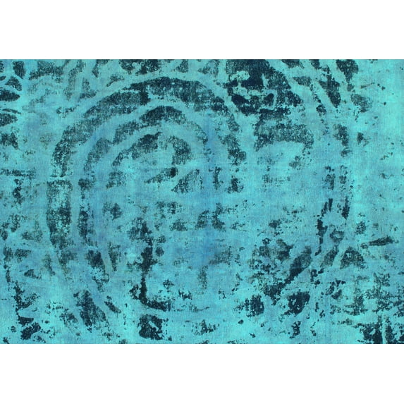 Ahgly Company Machine Washable Indoor Rectangle Abstract Turquoise Blue Modern Area Rugs, 2' x 4'