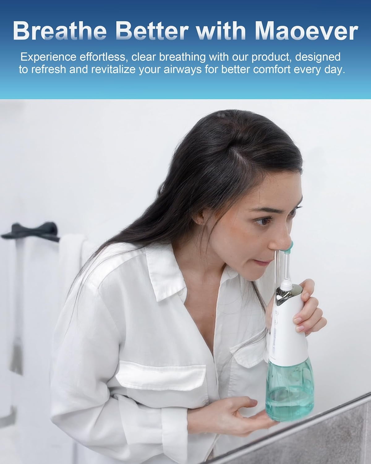 Nasal Irrigation System, Cordless Nasal Rinse Machine for Sinus Relief & Nasal Care, Electric Neti Pot with 6 Tips and 40 Salt Packs Nasal Irrigation Sinus Rinse System Kit for Adult & Kid