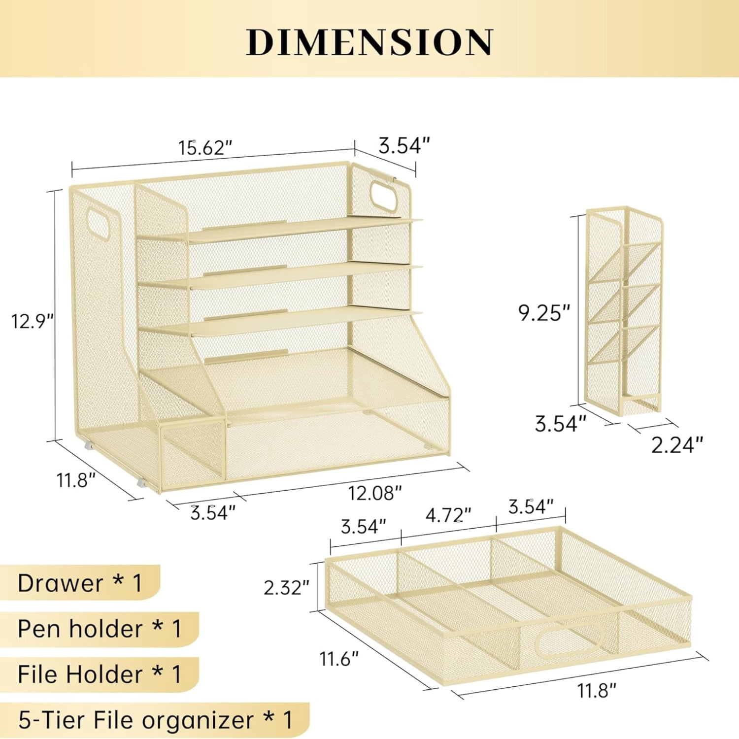 INTIGE 5-Tier Mesh Paper Organizer, Desk Organizer with File Holder, Pen Holder & Drawer for Desk Storage & Office Supplies