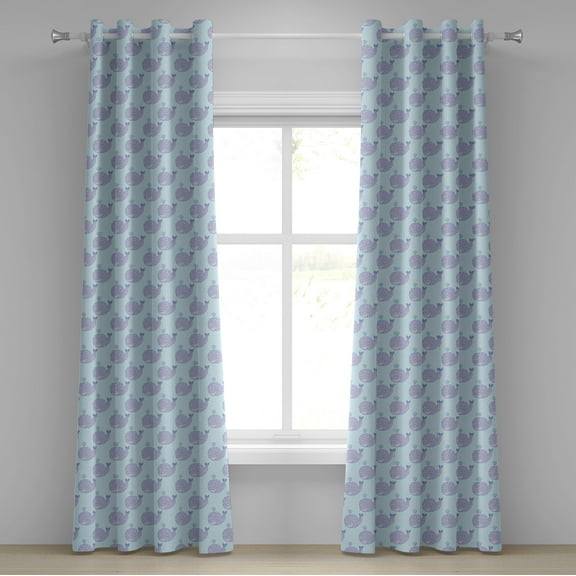 Ambesonne Whale Grommet Curtain, Cartoon Animal with Smile, 50" x 84", Pale Blue Muave