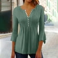 thumbnail image 2 of Womens Pleated Tunic Blouse V Neck 3/4 Sleeve Flowy Flare Fit Dressy Casual Button Down Top, 2 of 6