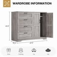 thumbnail image 2 of TROPOW Wooden Dresser with 2 Door Wardrobe, 4 Drawers, Hanging Rod and Storage Cabinet, Sturdy, Anti-Tipping Design with Metal Handles, Modern Armoire Closet for Bedroom,Gray, 2 of 7