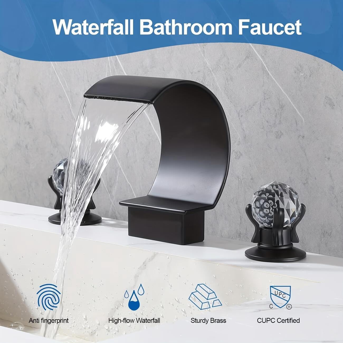 Bathroom Basin Sink Faucet Dual Handles 3 Holes Tap Deck Mounted Matte Black