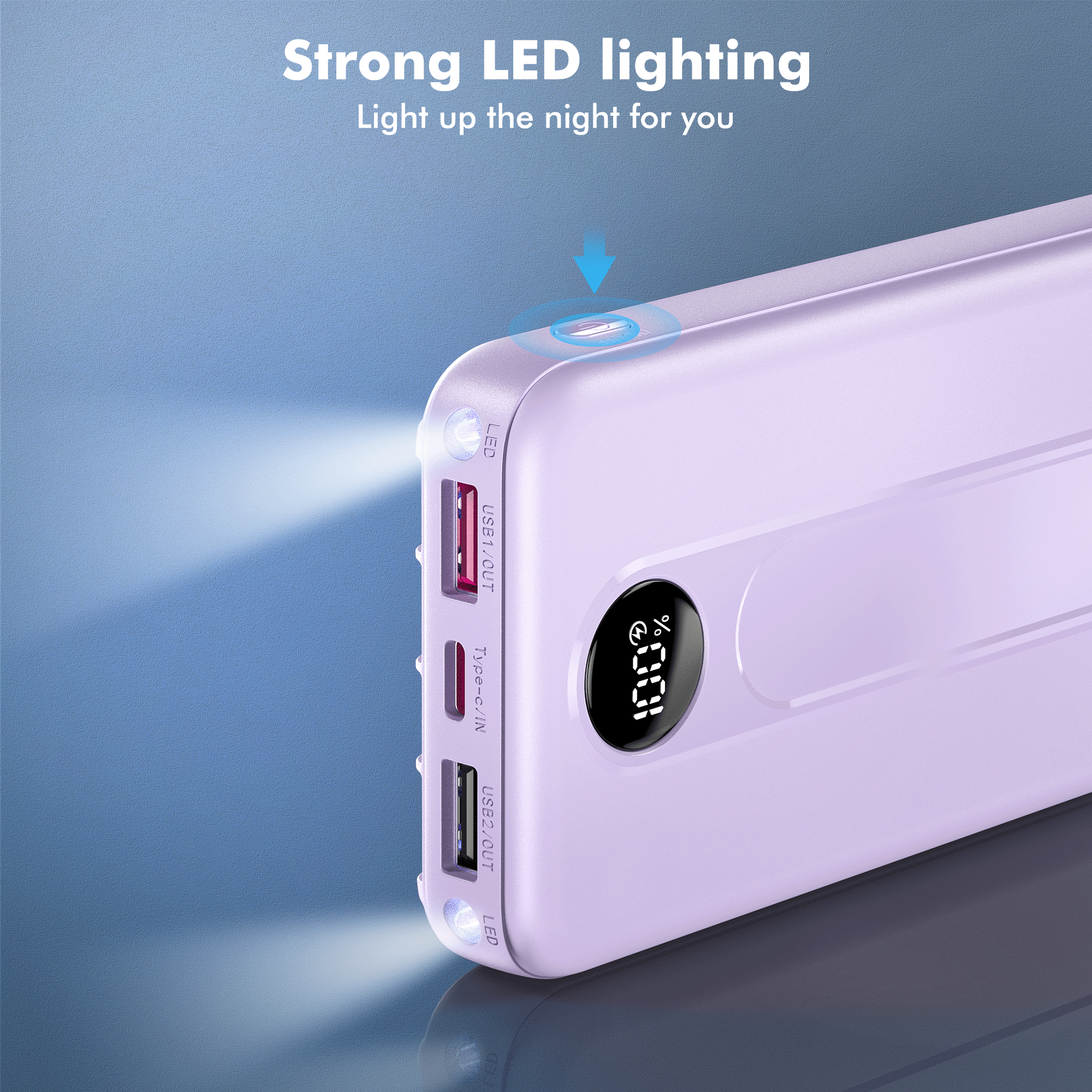 OWNTECH 10000mAh Power Bank, Built-in Cables, 22.5W, Purple photo 7