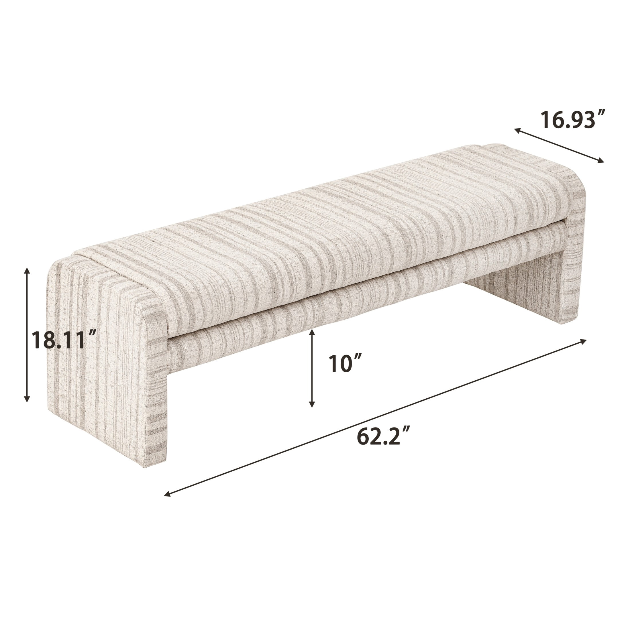 Christopher Knight Home 62" Striped Upholstered Ottoman Bench, Modern Wraparound Frame, Beige