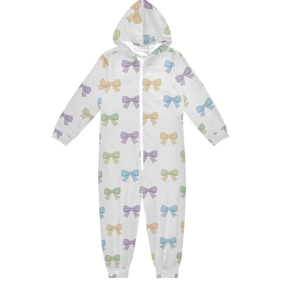 Cute Bow Boys & Girls Hooded One-Piece Pajamas Warm Crystal velvet Hooded Long Sleeve Loungewear Jumpsuit Unisex