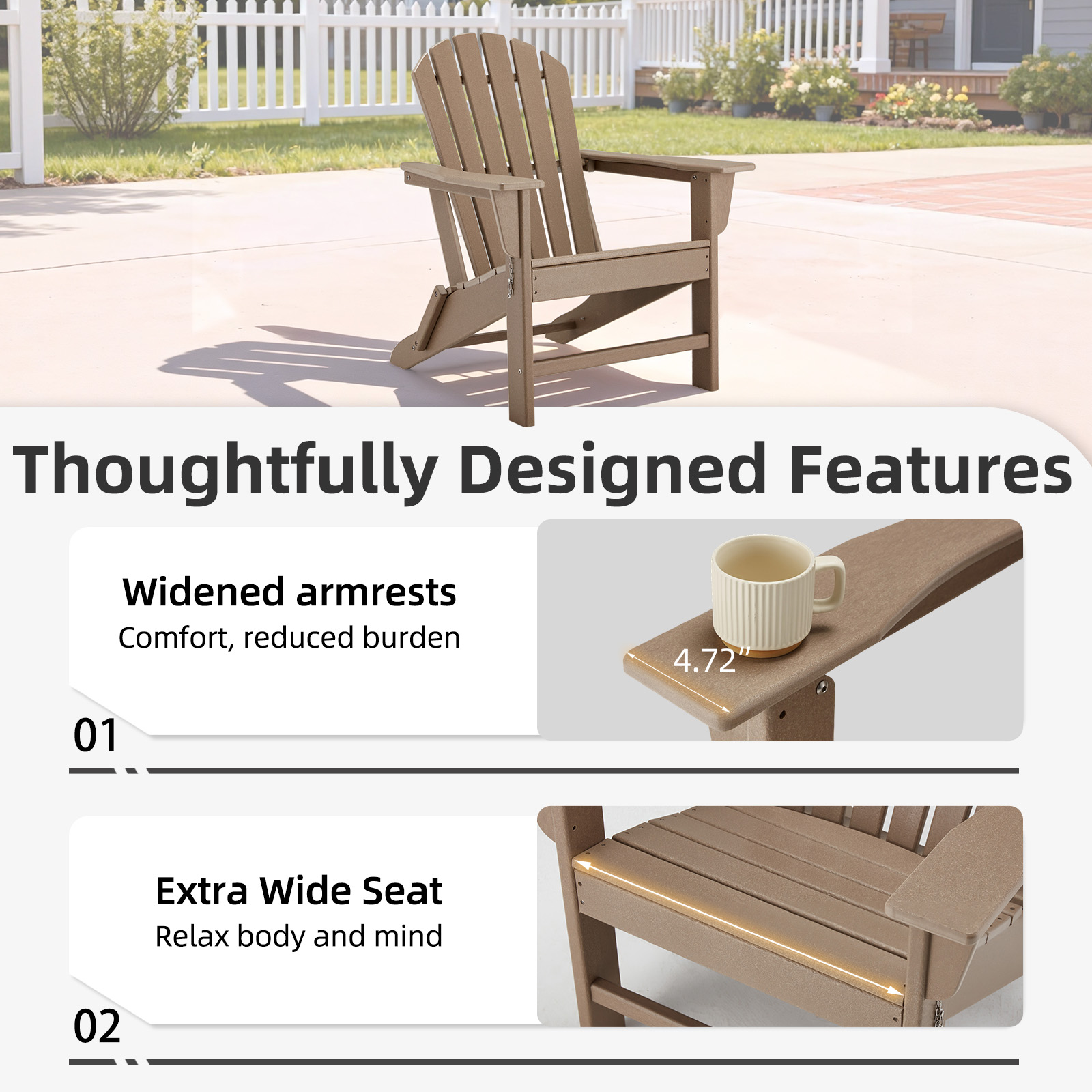 Erinnyees All-Weather Adirondack Chair,Folding Adirondack Outdoor Chair with Wooden Textured for Patio,Garden,Backyard and Lawn,Pale Ocre