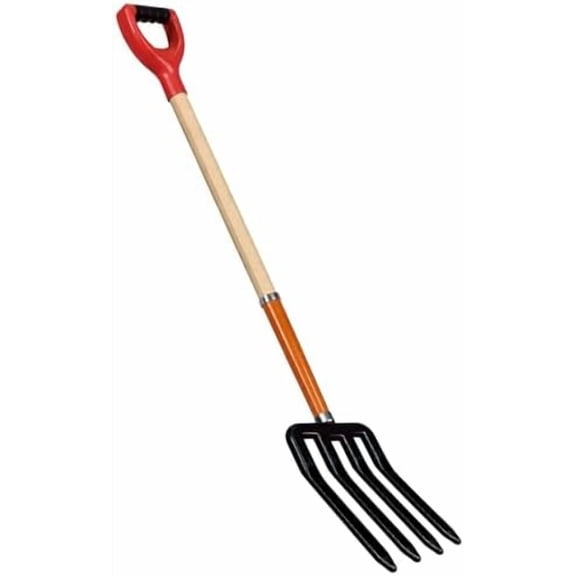 Garden Pitch Fork, 4-Tine Steel Digging Fork with 45-Inch Wooden Handle, Heavy Duty Spading Fork for Compost, Soil, Mulch, and Yard Work, Strong Y-Grip Design, Essential for Gardeners