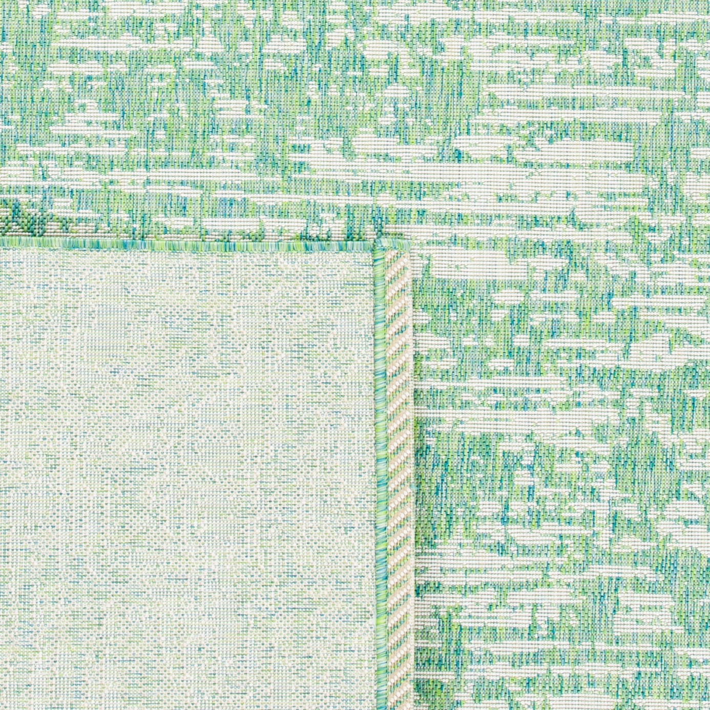 SAFAVIEH Courtyard Isolde Abstract Indoor/Outdoor Area Rug, Green Blue/Ivory, 6'7" x 6'7" Square