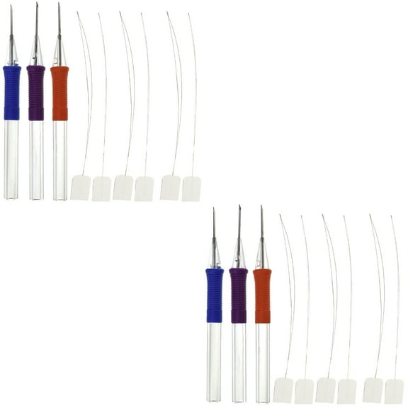 2 Sets Embroidery Needle Pen Punch Needles Threader Wire Threading Blue