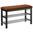 thumbnail image 1 of Black / Chocolate Micro Fabric Shoe Rack Storage Organizer & Hallway Bench, 1 of 2
