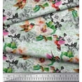 thumbnail image 3 of Soimoi Green Velvet Fabric Leaves,Hummingbird & White Floral Decor Fabric Printed BTY 58 Inch Wide, 3 of 4