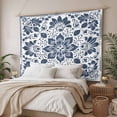 thumbnail image 3 of Blue Floral Large Tapestry for Bedroom Wall Hanging Tapestry, Ethnic Boho Botanical Geometric Art Ceiling Backdrop Tapestries Poster Blanket Wall Decor for Teens Room Living Room Dorm 85" x 90", 3 of 8