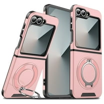 360° Rotatable   100° Fold Ring Stand Slim Fit Case for Samsung Galaxy Z Flip 6, Luxury Shockproof Drop Protection Matte Hybrid Phone Cover, Support Magnetic Car Mount, Pink