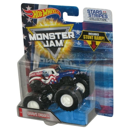 Hot Wheels Monster Jam (2017) Grave Digger Stars And Stripes Collection #1/5 Toy Truck w/ Stunt Ramp