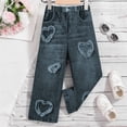 thumbnail image 3 of WOYY Toddler Girls Elastic Waist Jeans Straight Leg Denim Pants with Hearts Patches, Black, 3 of 8