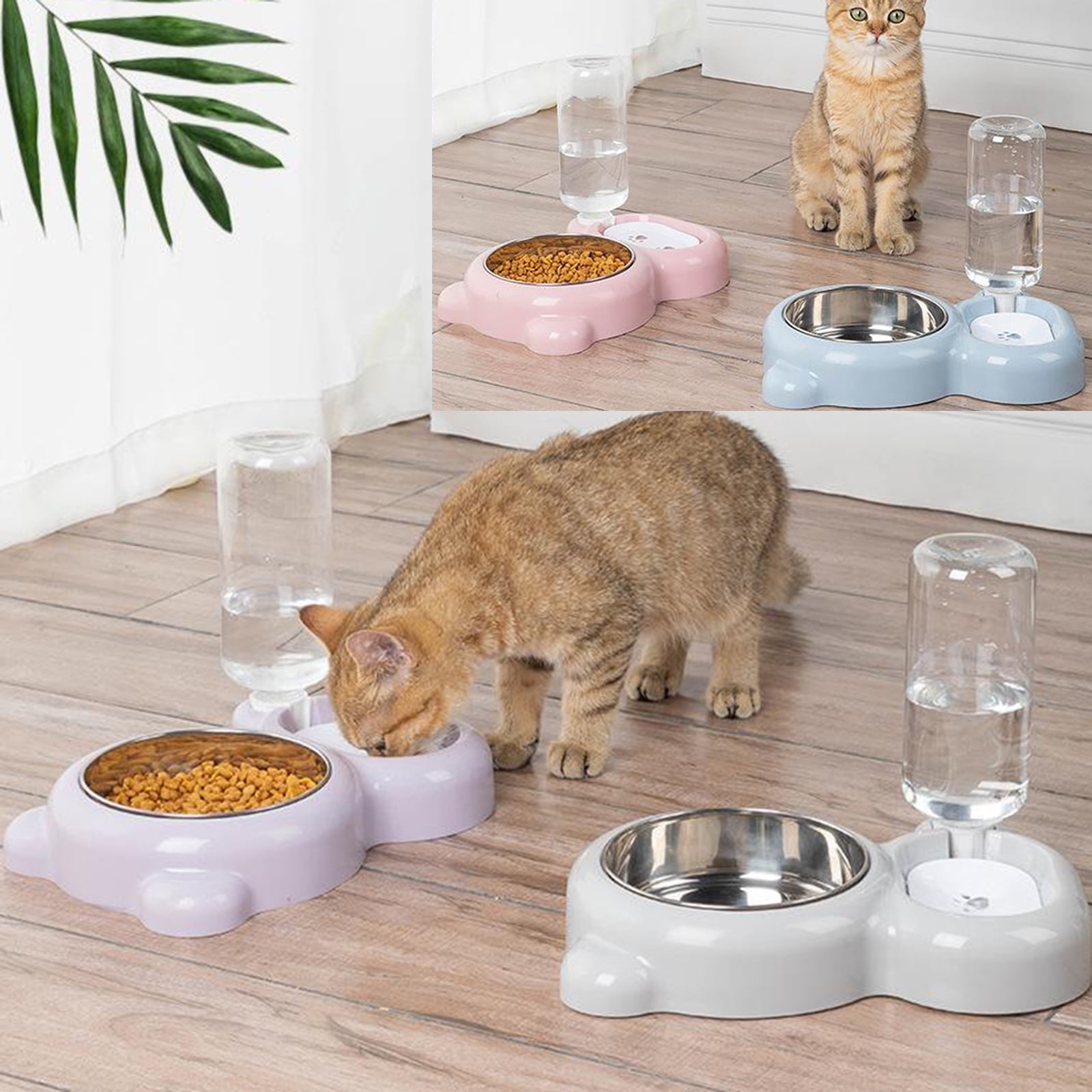 double puppy Bowls Pets Water and Food Bowl Set Pet Bowls Dish, Water Feeder with Automatic Water Bottle for Small Aniamls Rabbits Cats Dog