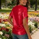 thumbnail image 3 of Manga Corta Fuera Del Hombro Tops para las Mujeres Brillante Color Sólido, un Hombro Empalmado Blusa para la Fiesta Diaria, 3 of 8